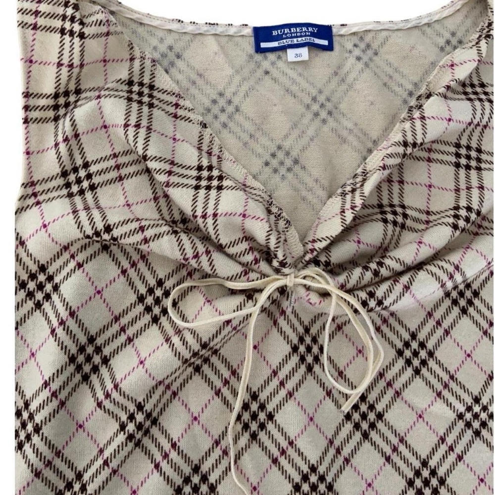 Burberry Cream Plaid Tie-Front Blouse with Pink & Brown Check